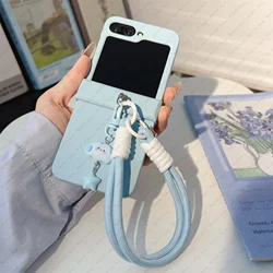 Korean Solid Color Blue Cartoon Clouds Pendant Portable Phone Case Cover for Samsung Z Flip 8 (A)