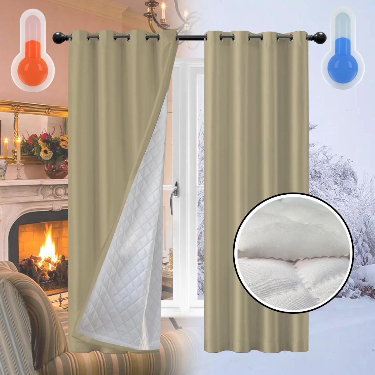 Thermal Insulation Curtains - Thickened Cotton Window Drapes for Bedroom & Living Room