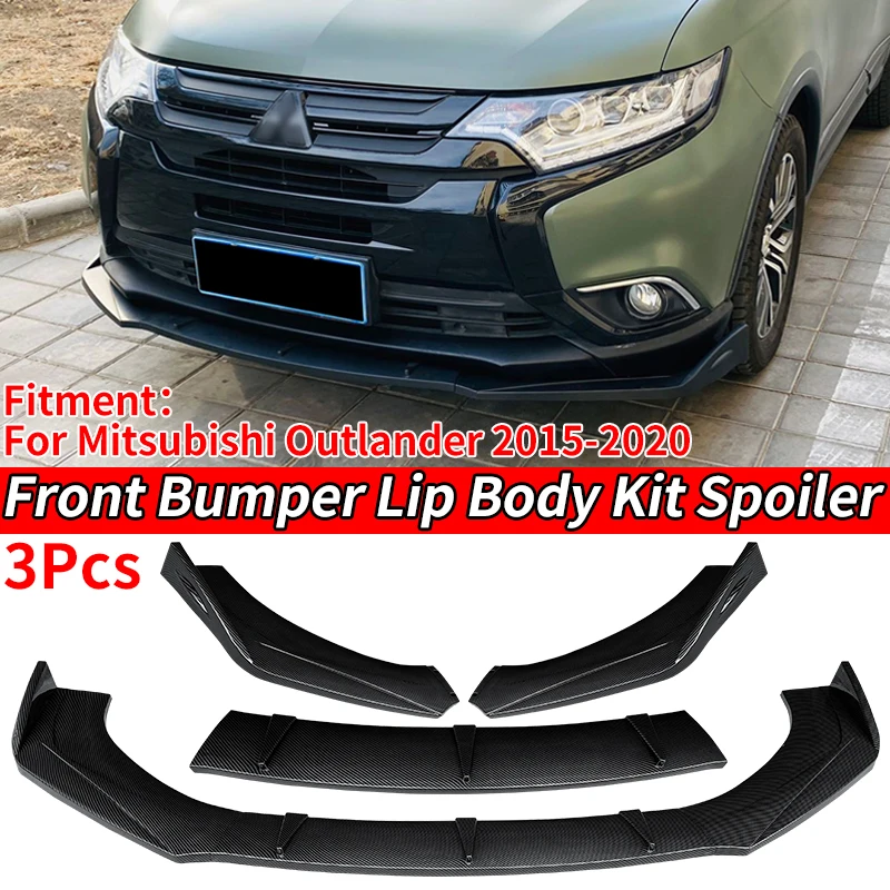 Car Front Bumper Splitter Lip Body Kit Spoiler Diffuser Deflector Accessories Carbon Look ABS For Mitsubishi Outlander 2015-2020 1