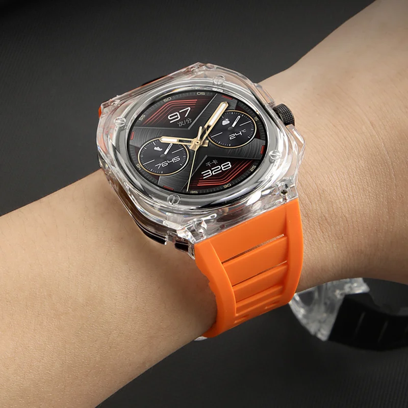Transparent Glacier Case Band Modification Kit For HUAWEI GT Cyber Watch Silicone Bracelet For GT Cyber Rubber Sport Strap Band