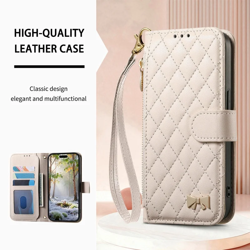 Zipper Leather Wallet Phone Case with Wrist Strap and Card Holder