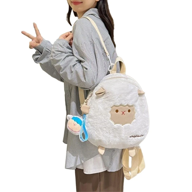 Spacious Plush Shoulder Bag Casual Backpack School Daypack for Work and Travel E74B