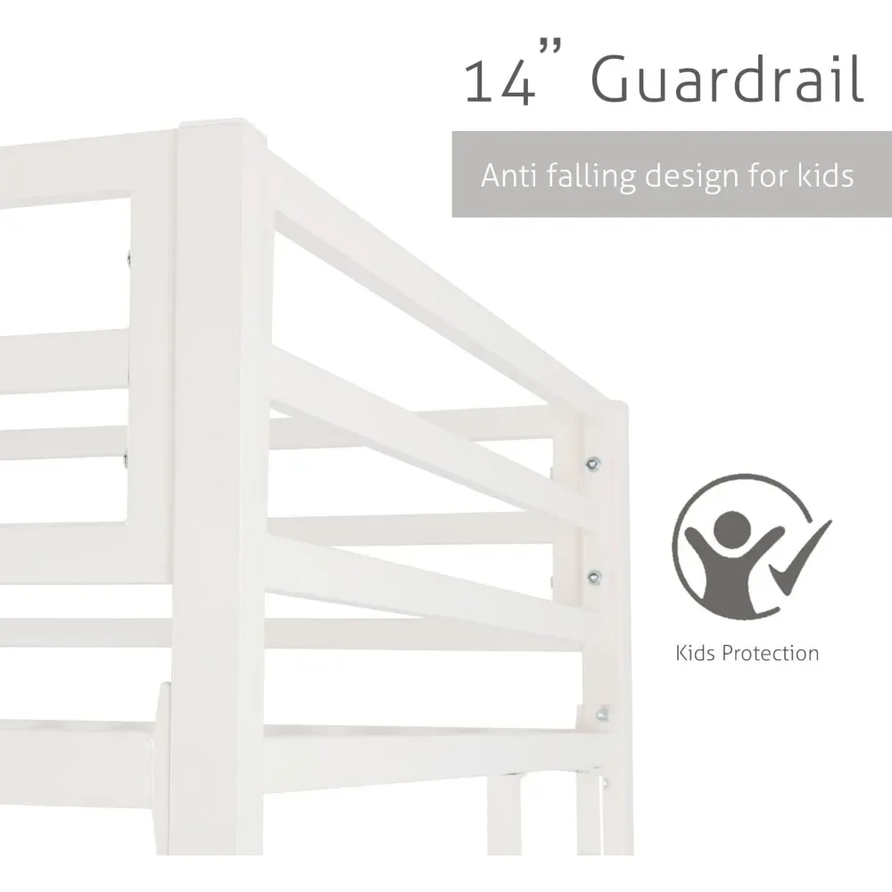 Twin Over Twin Metal Bunk Bed for Juniors, Industrial Bunk Beds Frame with Inclined Stairs & Full-Length Guardrail