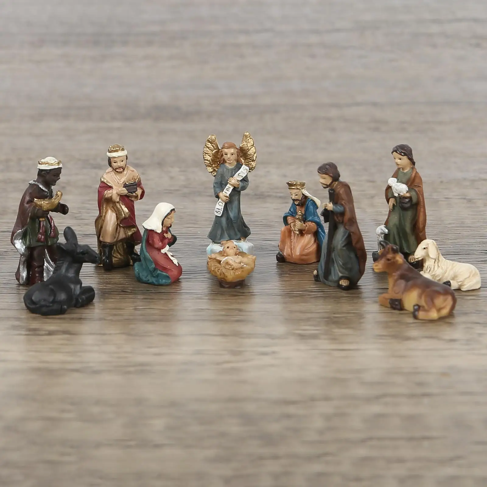 Resin Handpainted Holy Family Nativity Figurine Birth of Jesus Religious Spiritual Worship Home Desk Decorative Collectibles