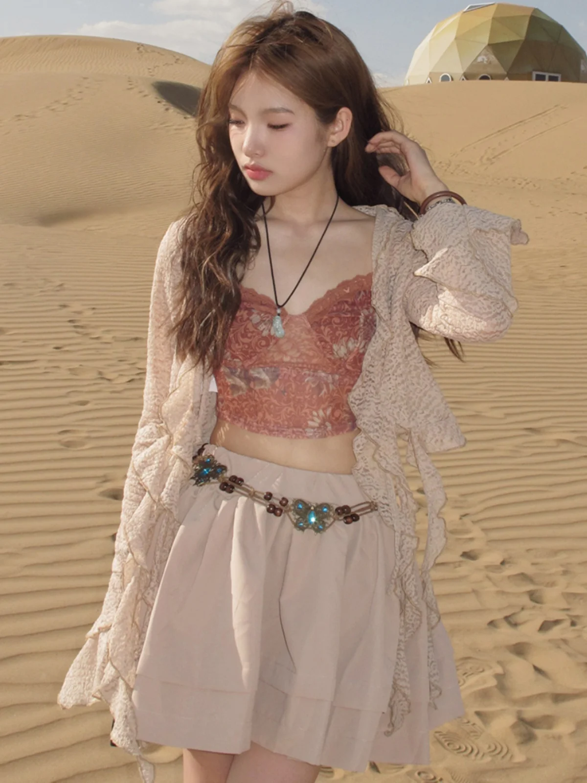 

Sand Waste Soil Wandering Wind Music Festival Holiday Travel Desert Wear Skirt Suit