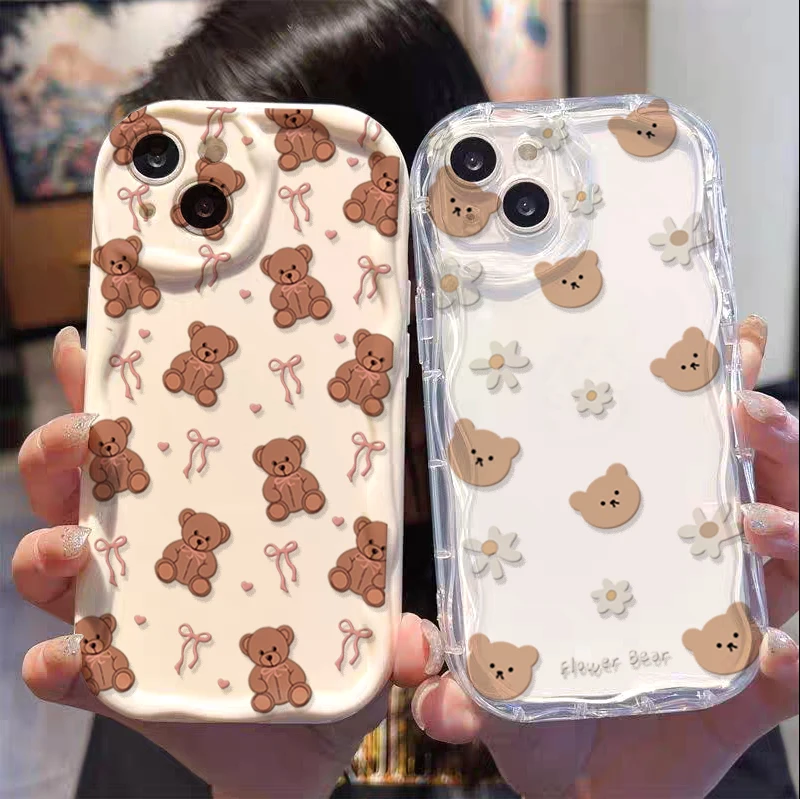 Cute Bow Teddy Bear Silicone Cartoon Phone Case Cover