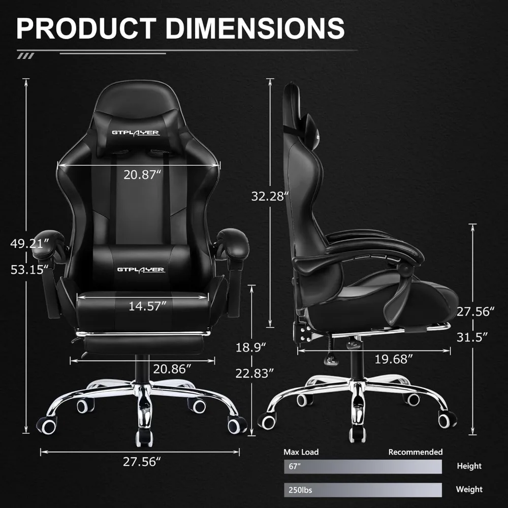 Gaming Chair, Computer Chair with Footrest and Lumbar Support, Height Adjustable Game Chair with 360°-Swivel Seat and Headrest 2