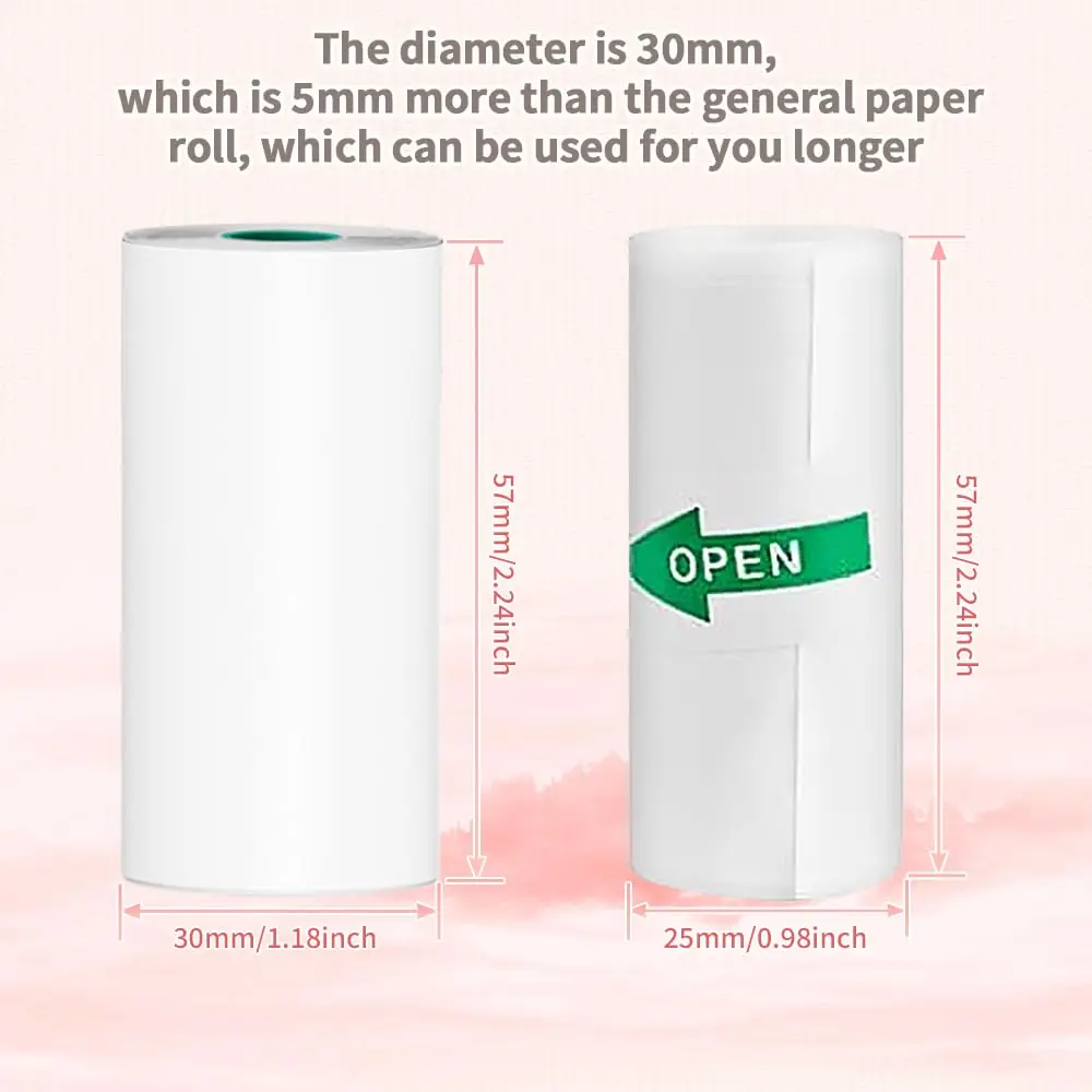 Mini Thermal Printer Stickers for Study Notes Pictures DIY 6 Rolls for Mini Inkless Thermal Sticker Printer 57 X 30mm