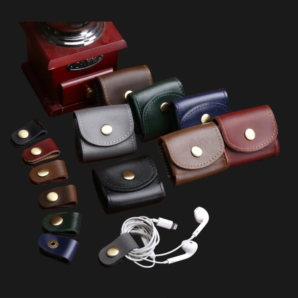Fashion Coin Purse Vintage Genuine Leather Wallet Multifunctional Female Small Coin Bag Key Earphone Data Cable Storage Box