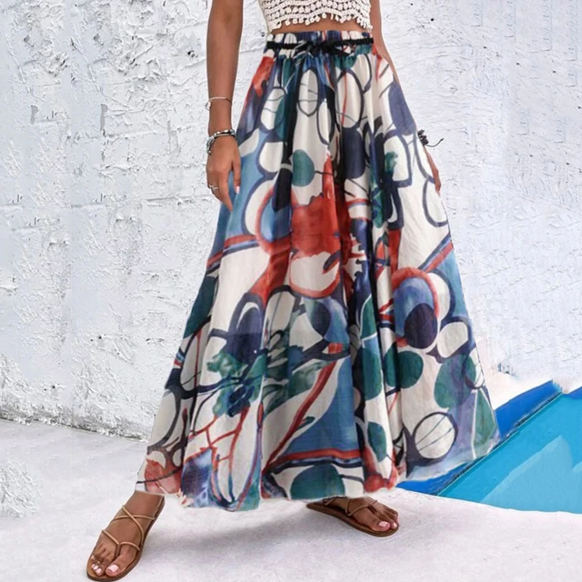 Damenrock Mit Hoher Taile – Elastischer A-Linie Maxirock Mit Taschen, Sommerleicht & Elegant