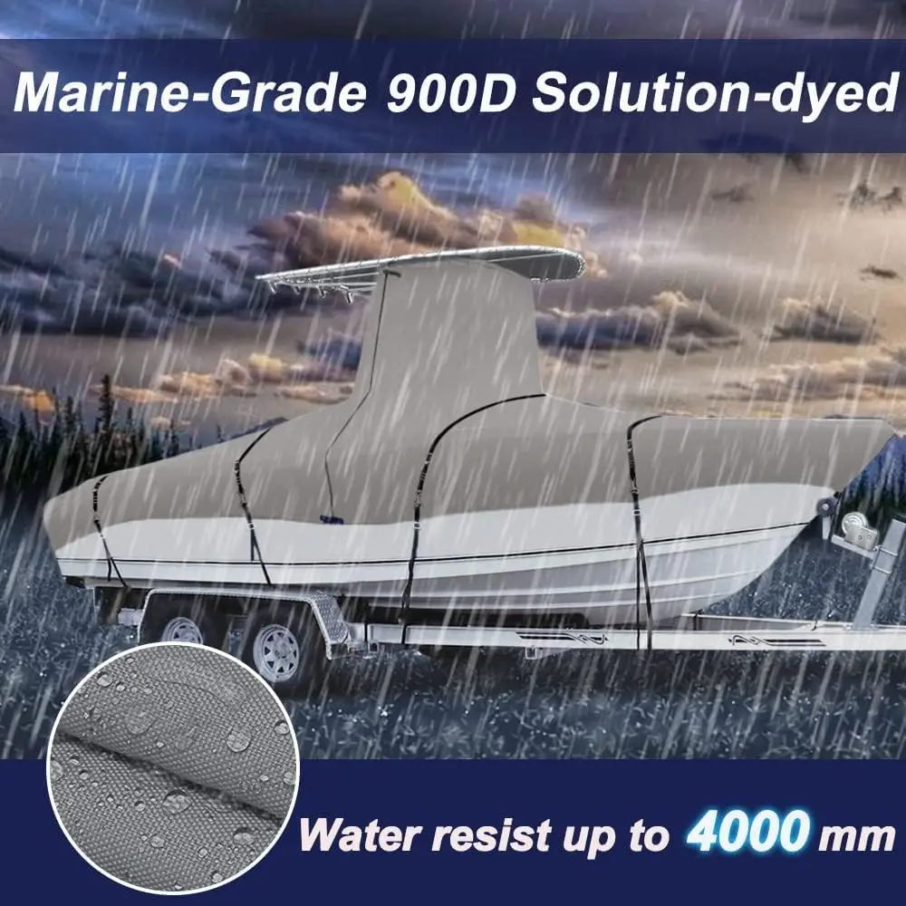 Marine Grade Fade and Tear Resistant Boat Cover，Heavy-Duty Waterproof and -Proof Boat Storage Cove