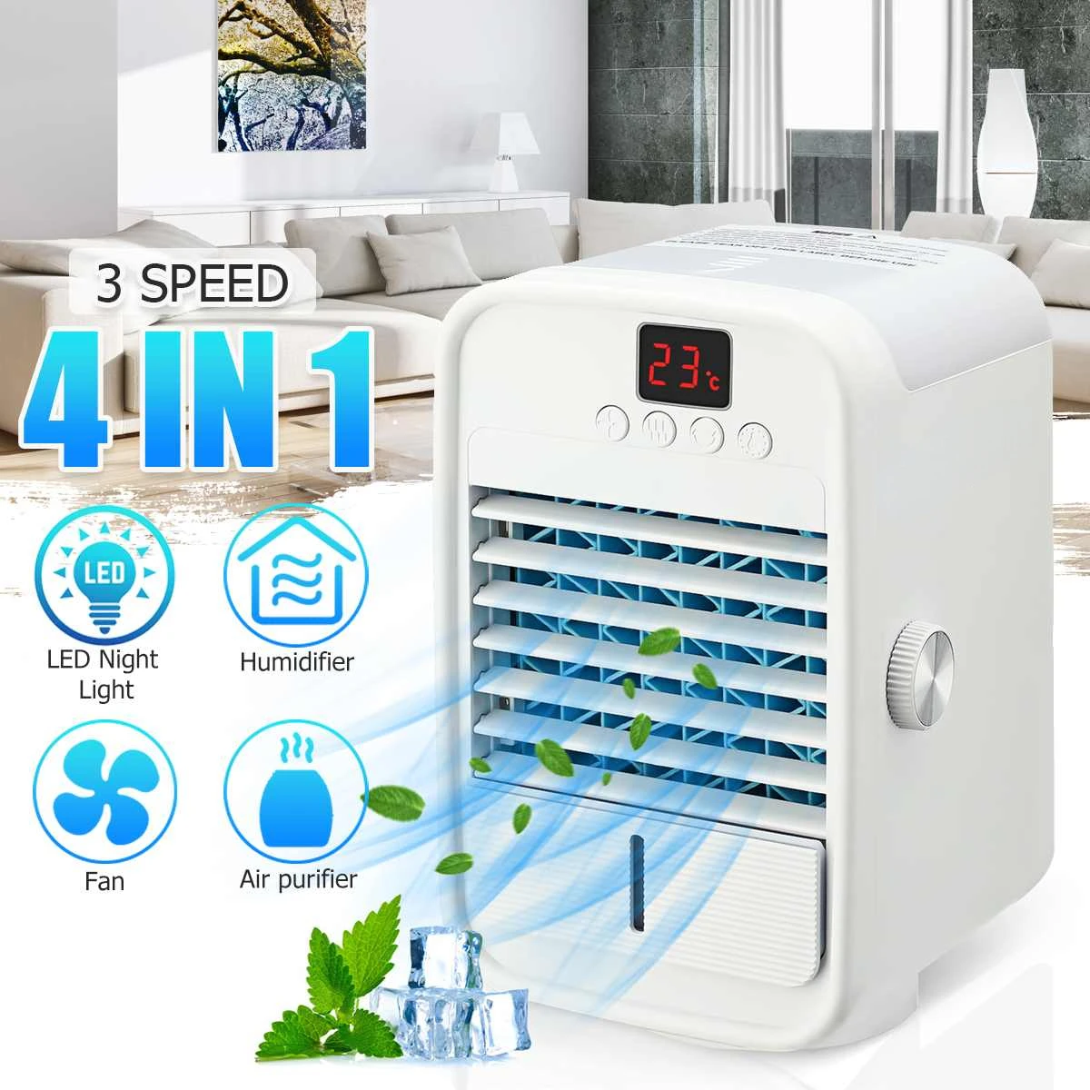 

USB Air Cooler Purifier Portable Air Conditioner Fan Personal Evaporative Humidifier Desktop Cooling Fan with 7 Colors LED Light