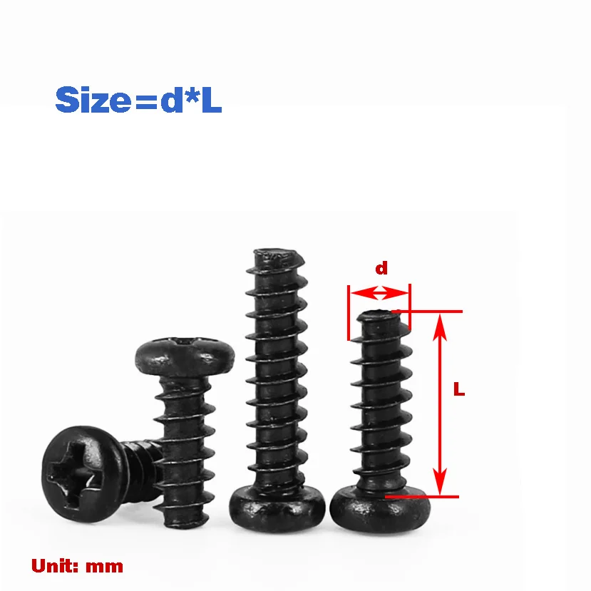 

Black Carbon Steel Phillips Recessed Pan Head Self-tapping Screw M1 M1.2 M1.4 M1.7 M2 M2.3 M2.6 M3 M3.5 M4 M5