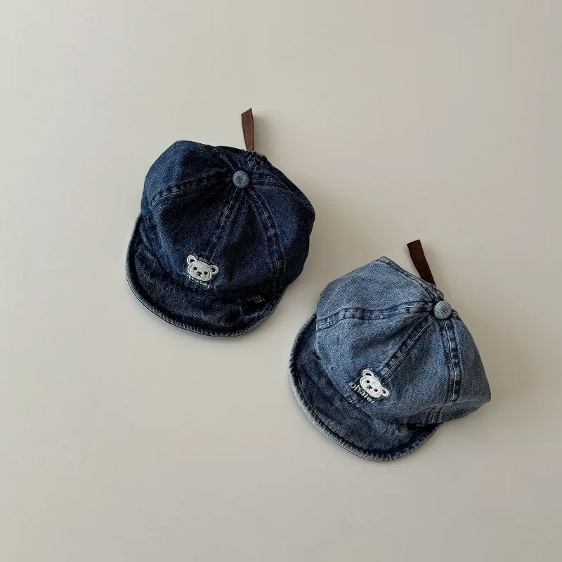 Baby Hat Ins Korean Version Bear Spring and Summer Thin Denim Soft Brim Peaked Cap Trendy Baby Baseball Cap