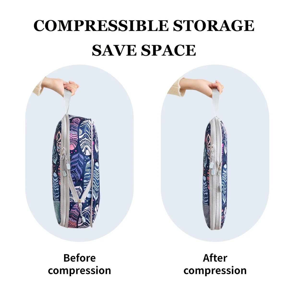 4-Piece Compression Travel Storage Bags Set, Polyester Fabric Printed Positioning Cubes with Breathable Mesh Organizer
