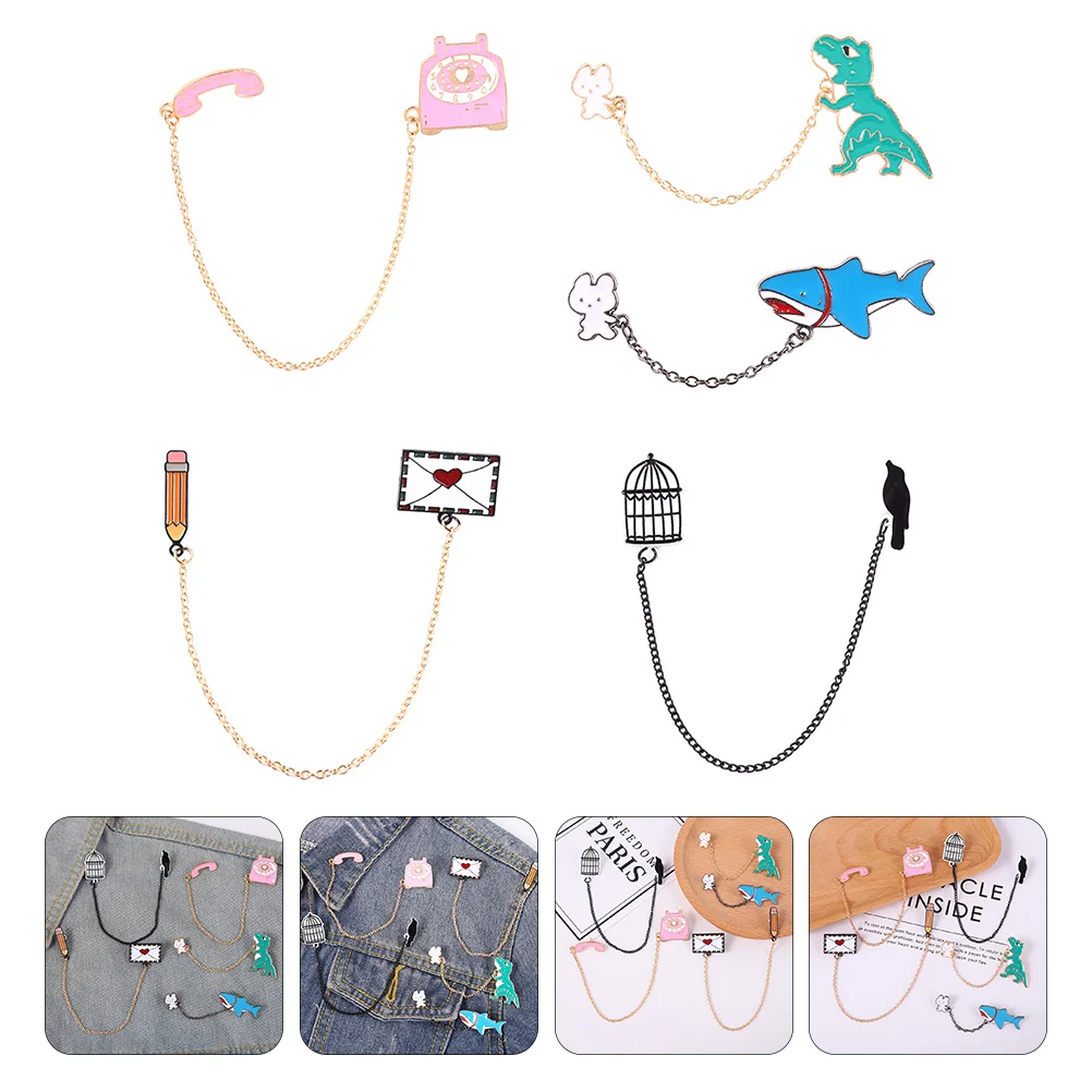 

5Pcs Dangle Chain Badges Brooch Decoration Fashion Clothing Accessories Gifts