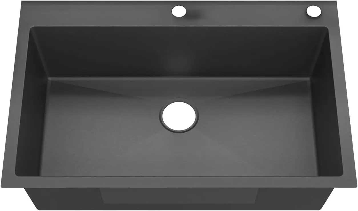 33"" X 22"" X 9"" Drop In Single Bowl Kitchen Sink With 18 Gauge 304 Stainless Steel Black Finish Ht3322S-9-B (Sink Only) 6