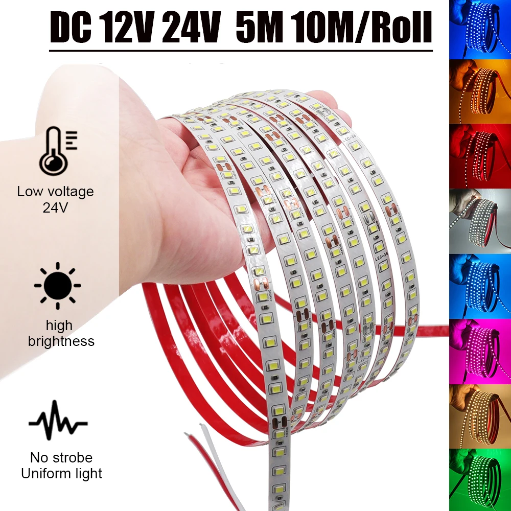 

5M 10M/Roll LED Strip DC 12V 24V SMD 2835 120LEDs/M Red Blue Pink Yellow Ice Blue White Flexible Ribbon Tape Rope Lights