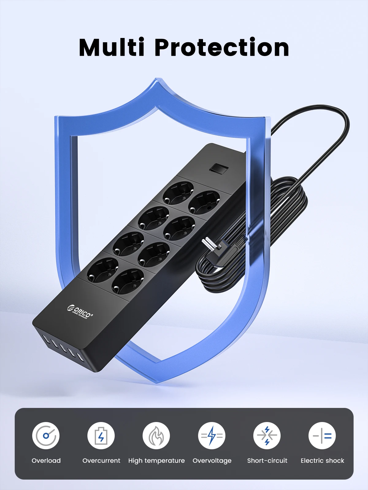 Listwy zasilające ORICO z przedłużonym kablem gniazdka elektryczne z portami USB do domowego biura zabezpieczenie przeciwprzepięciowe inteligentny filtr sieciowy