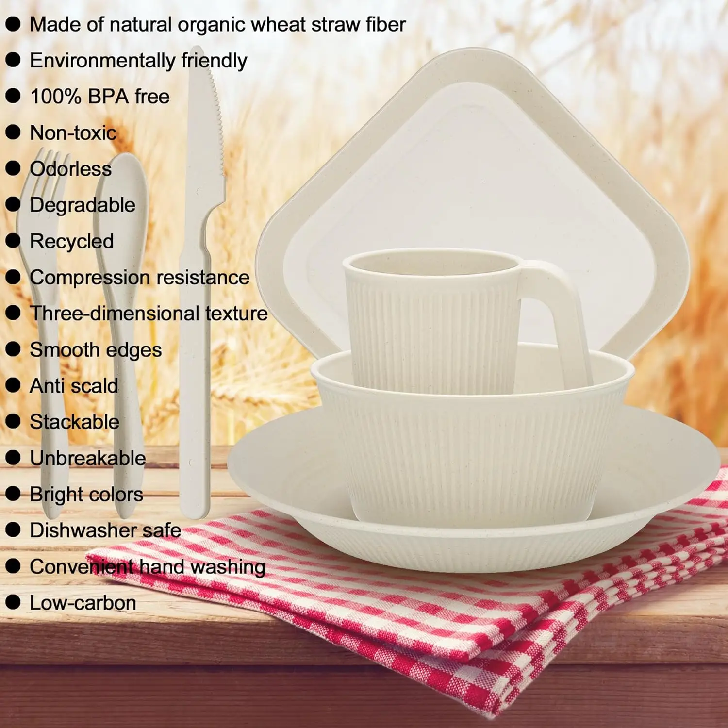 42-Piece Wheat Straw Dinnerware Set – Plates & Bowls 5