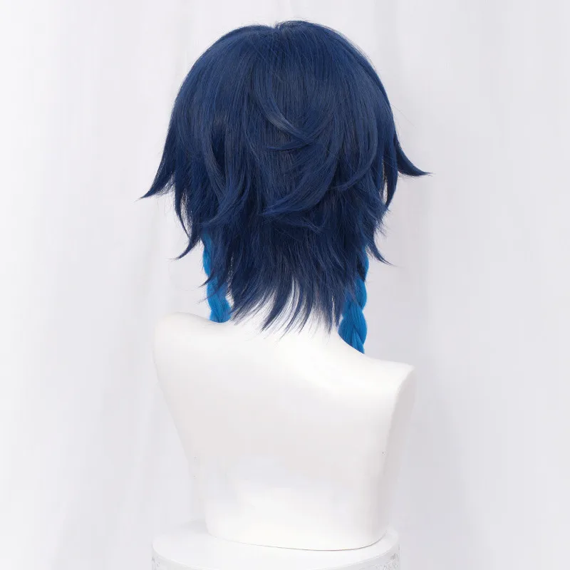 Game Genshin Impact Venti Cosplay Unisex 50cm Blue Wig Cosplay Anime Braid Wigs Heat Resistant Synthetic Wigs + Wig Cap