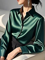 Ele Long Sve Satin irt Women's  Collar Busin Top Slimming Versatile Early Spring New Sle Commute Faion - Image 2