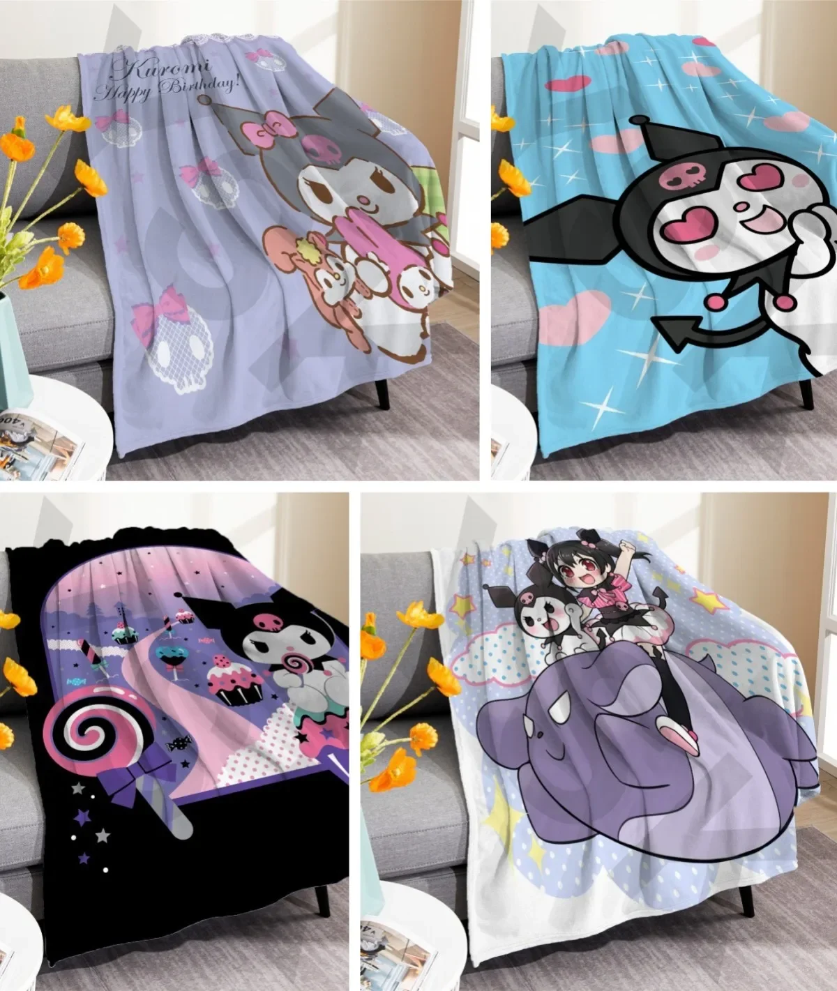 

Sanrio Kuromi Melody мультяшное фланелевое одеяло, искусственное одеяло, покрывало для спальни, дивана