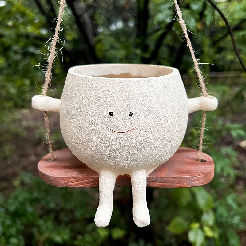 

Plant Hanger Baskets Lovely Swing Face Planter Pot Succulent Flower Pots Balcony Wall Hanging Planter Decor Home Garden Supplies