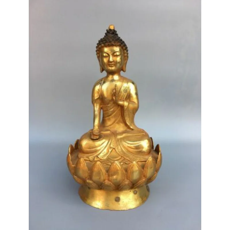 

11" Old Antique Tibetan Buddhism temple Bronze gilt Shakyamuni Buddha statue