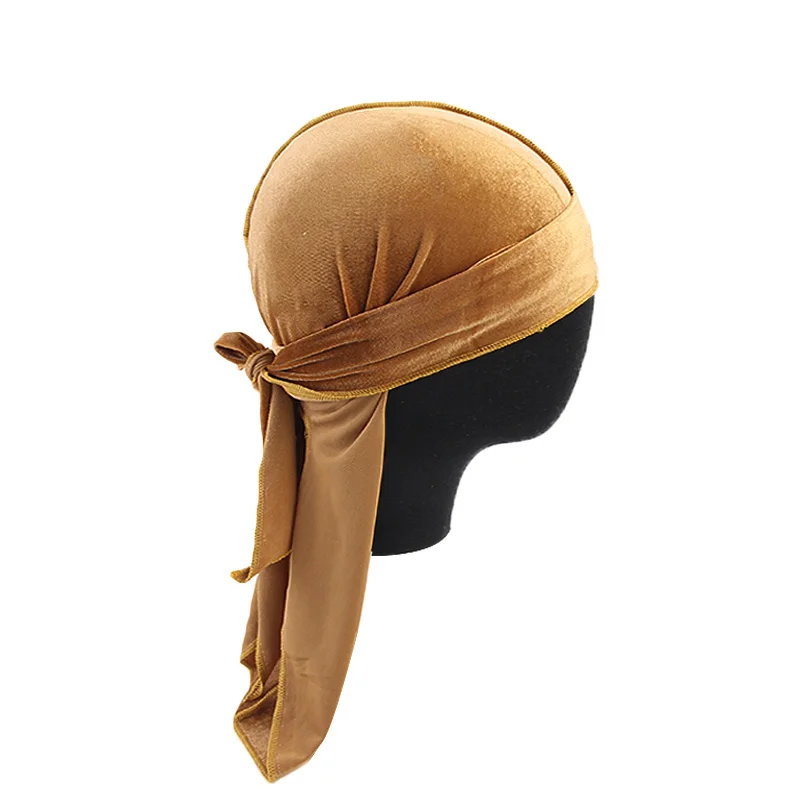 Vintage Samt Durag Einfarbig Lace Up Kopf Wraps Weiche Bandana Elastische Turban Kappe Bequeme Radfahren Hüte Für Frauen & Männer – Detail 12