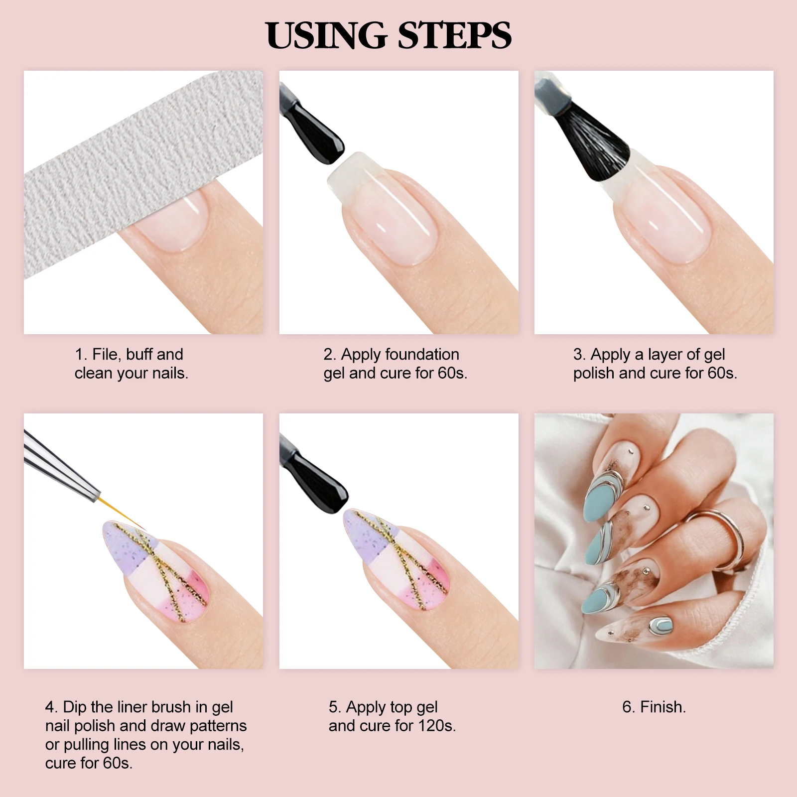 SAVILAND 6pcs Nail Art Liner Brushes Hand Painted Brush Acrylic UV Gel Colours Paints Builder Drawing Pen DIY Manicure Tools 6