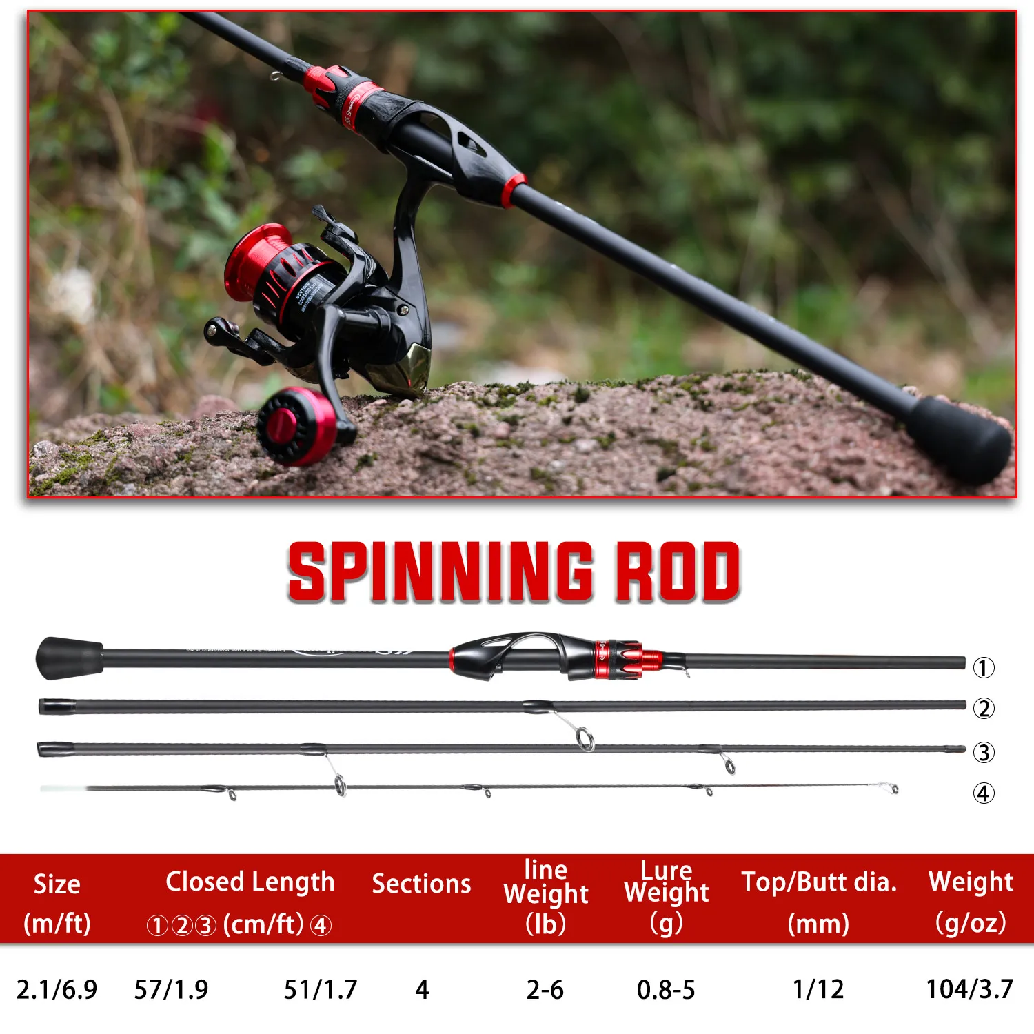 Spinning Rod 4 Section 2.1m Carbon Fiber 2
