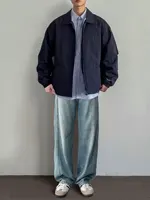 Retro Japanese Sle Pure Color Lapel  Jaet Men's Spring Autumn Casual Loose Workwear Outerwear Simple Sli