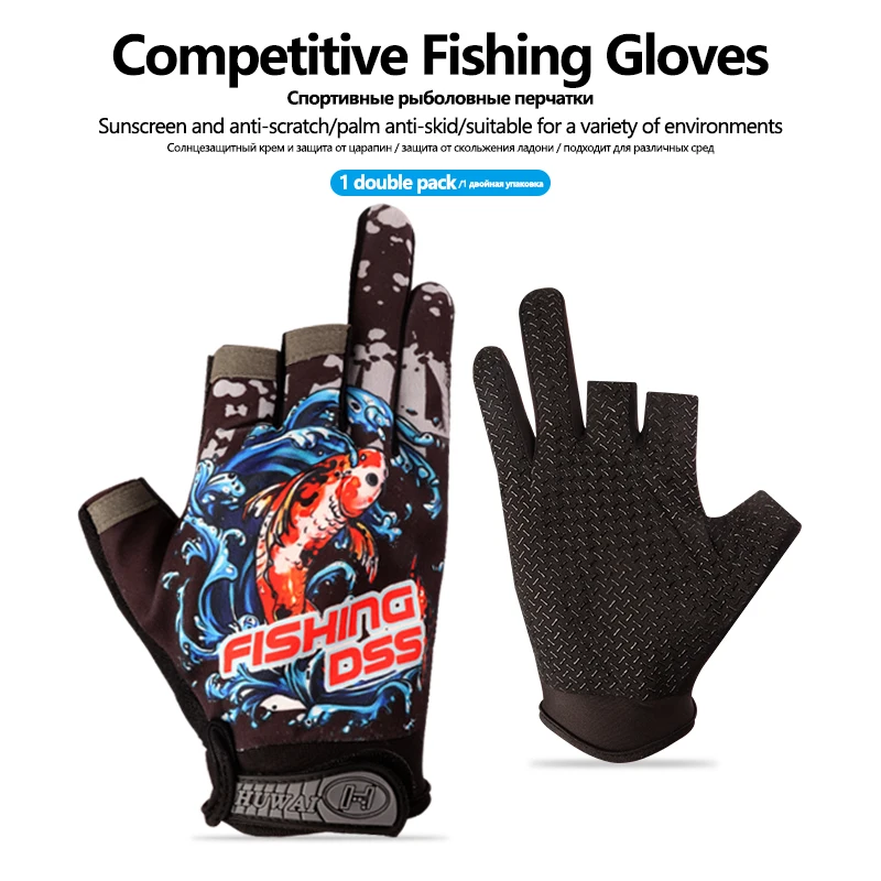 Outdoor Sports Fishing Men's Hand Sunscreen Gloves Clothing Three-finger Semi-breathable Tool Tackle Accessories 1Pair
