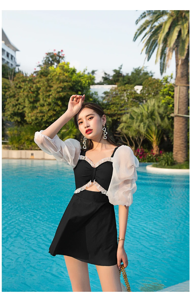 Swimwears women Swimsuit 2022 one-piece skirt conservative cover belly thin swimsuit fairy student girl long-sleeved hot spring bathing suit coverups