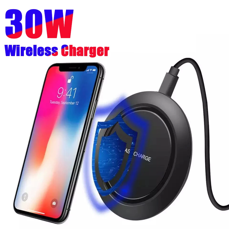 Wireless Charger Qi Certified 30w Max Fast Charging Induction Pad For
