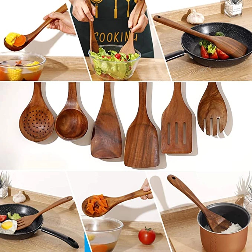Elegant Wooden Kitchen Utensil Set - Premium Cooking and Serving Tools