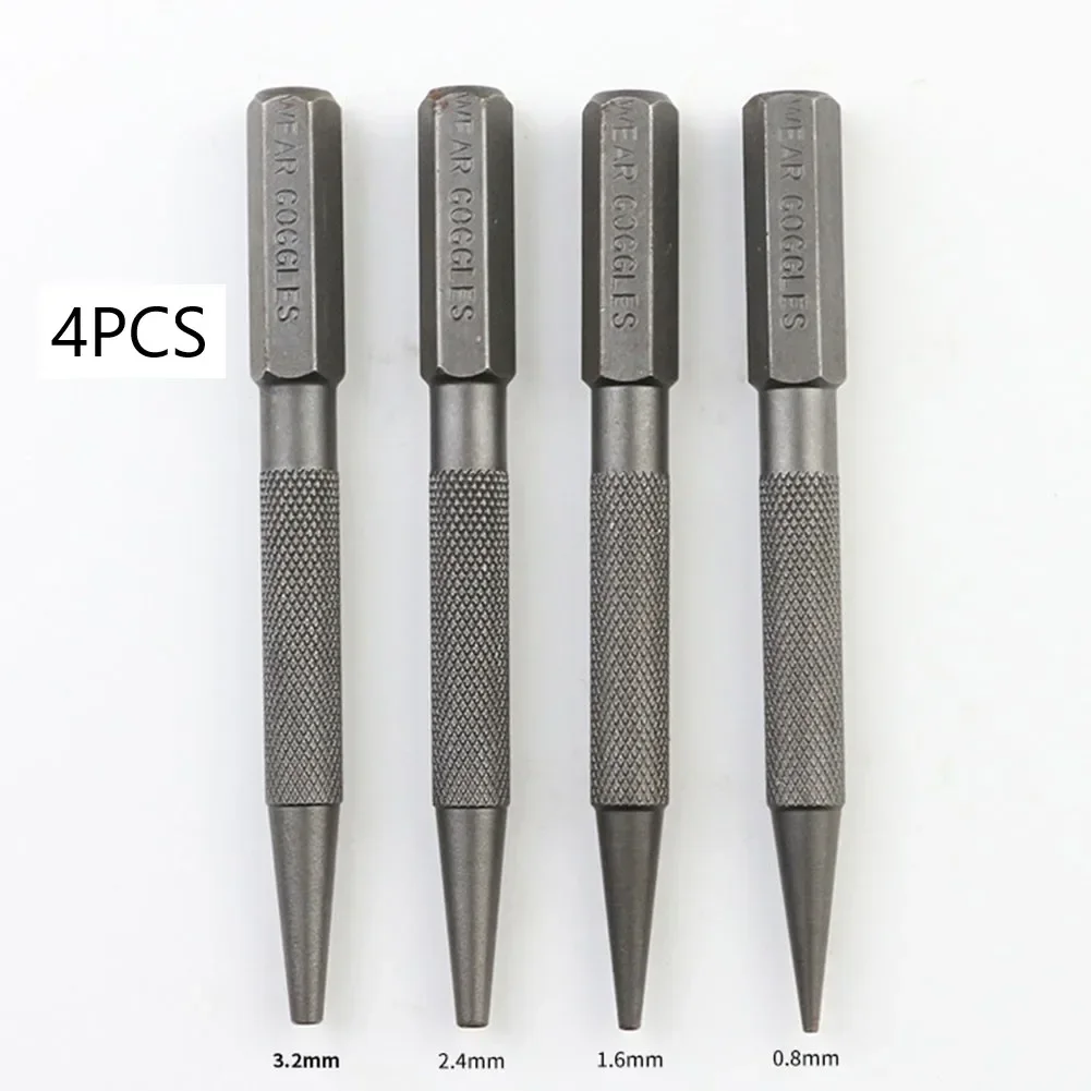 4Pcs Center Punching Nail Puncher 0.8/1.6/2.4/3.2mm For Manufacturing Maintenance Positioning Machinery Tools Accessories