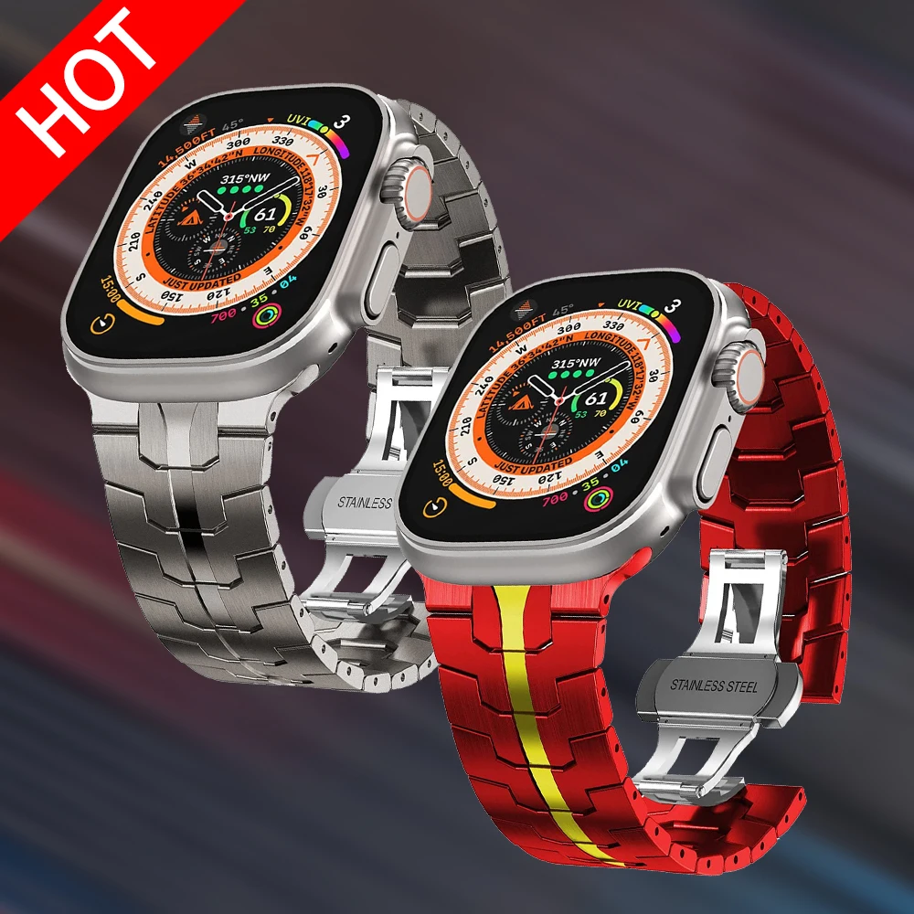 

Luxury Stainless Steel Strap For Apple Watch Band Ultra 2 9 8 7 6 5 4 SE 49mm 45mm 44mm Christmas Bracelet iWatch 42mm 41mm 38mm