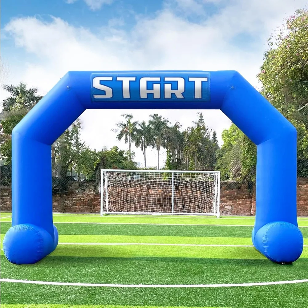 20ft Start Finish Line Inflatable Arch Blue with Powerful Blower, Hexagon Inflatable Archway for Race Outdoor Advertising Commer