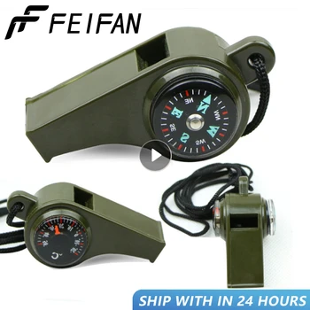 비상 생존 호루라기 나침반 온도계 심판, 캠핑 하이킹, 야외 다기능 호루라기, 3 in 1