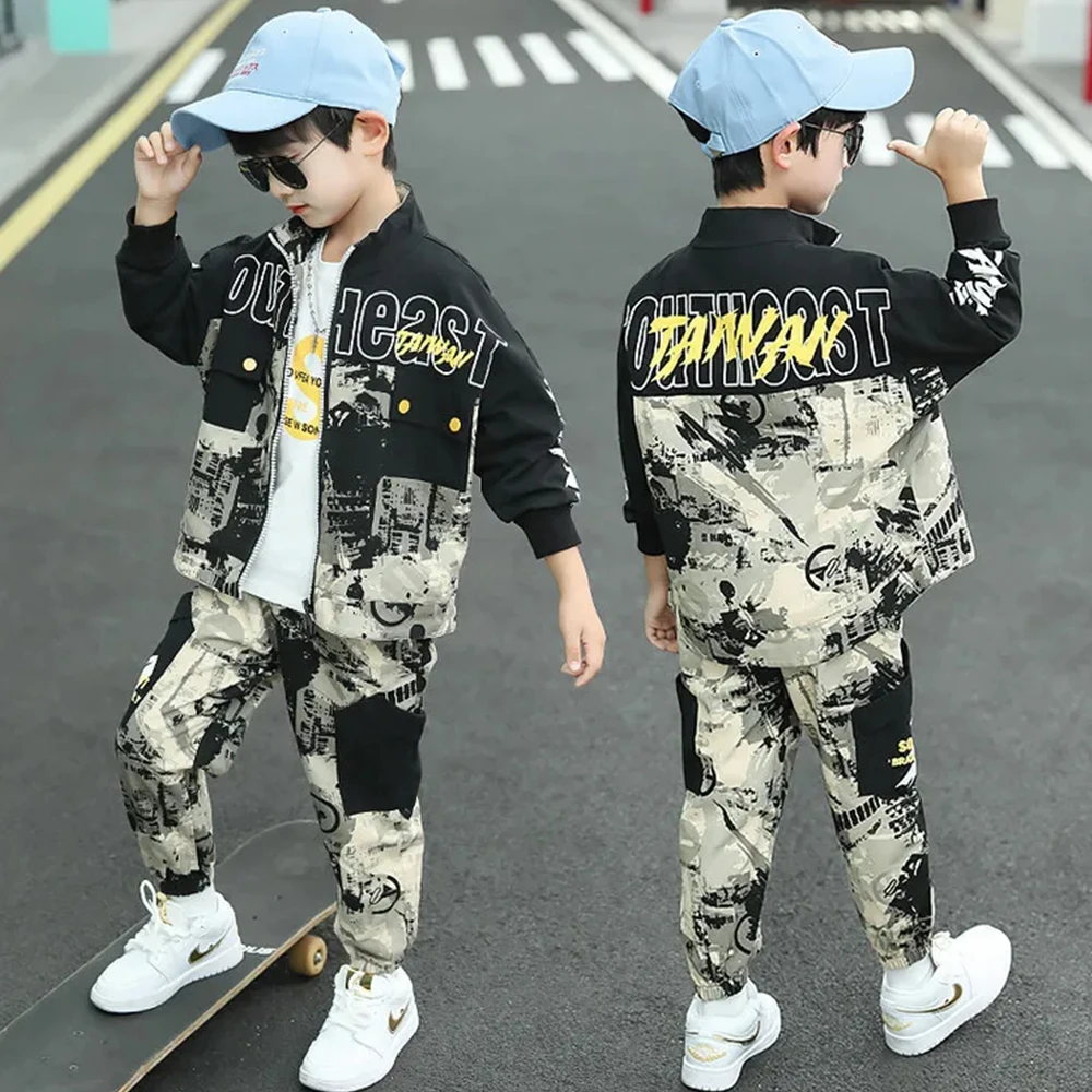 Kids Clothes Boys Camouflage Suit Spring Autumn Baseball Two Piece Set Summer Camp