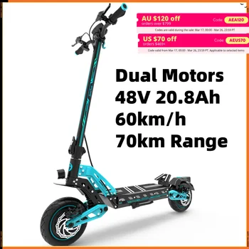 Dual drive DT10 Adult Electric Scooter 60km/h Max Speed 70KM Long Range 2800W Powerful Motor 48V 20.8AH 10Inch Off-road Tyres 1