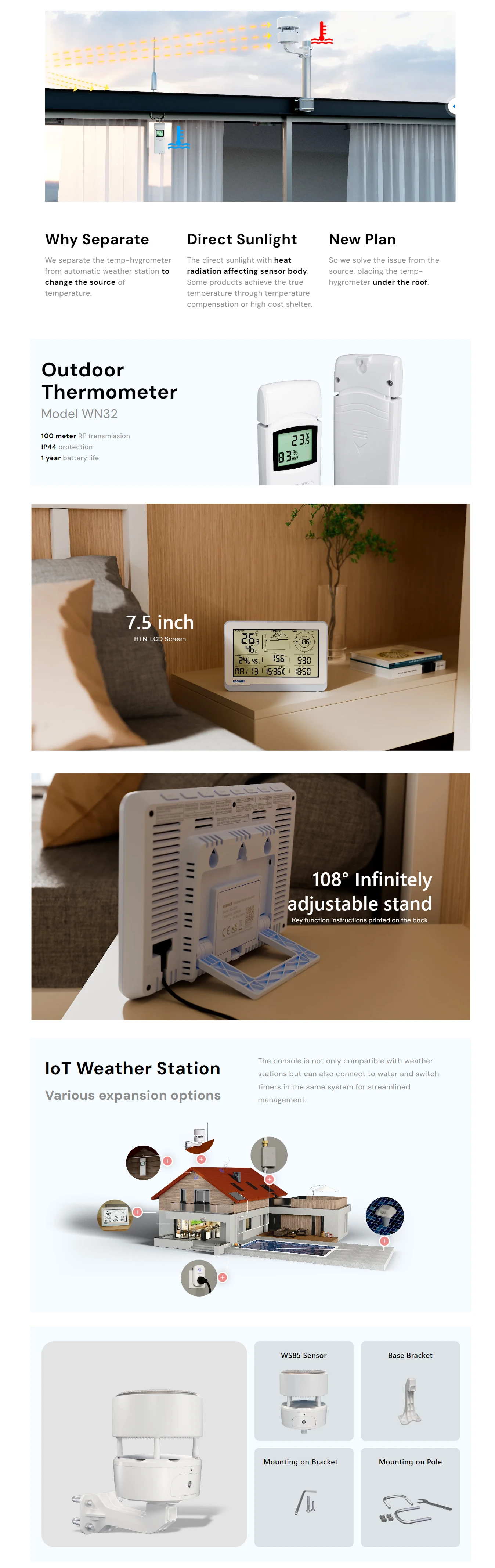 Description Picture 3 of itemEcowitt Essense3 Wireless Weather Station w/ 7.5'' Display: Monitors Temp, Humidity, Pressure, Rainfall, Wind Speed & Direction