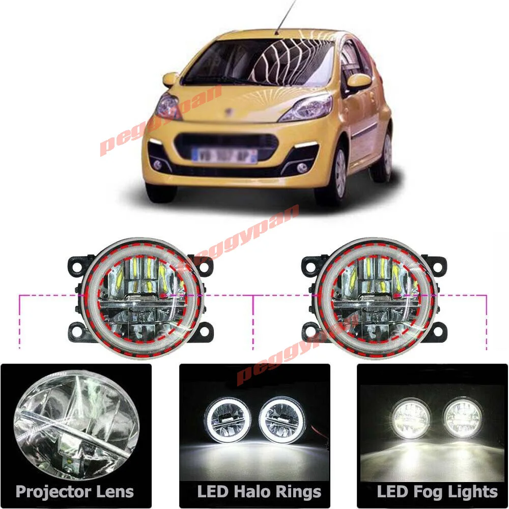 

New LED Fog Light Kit Angel Eye Rings HD Glass Lens DRL Daytime Running Lamp Fit For Peugeot 107 Hatchback 2005