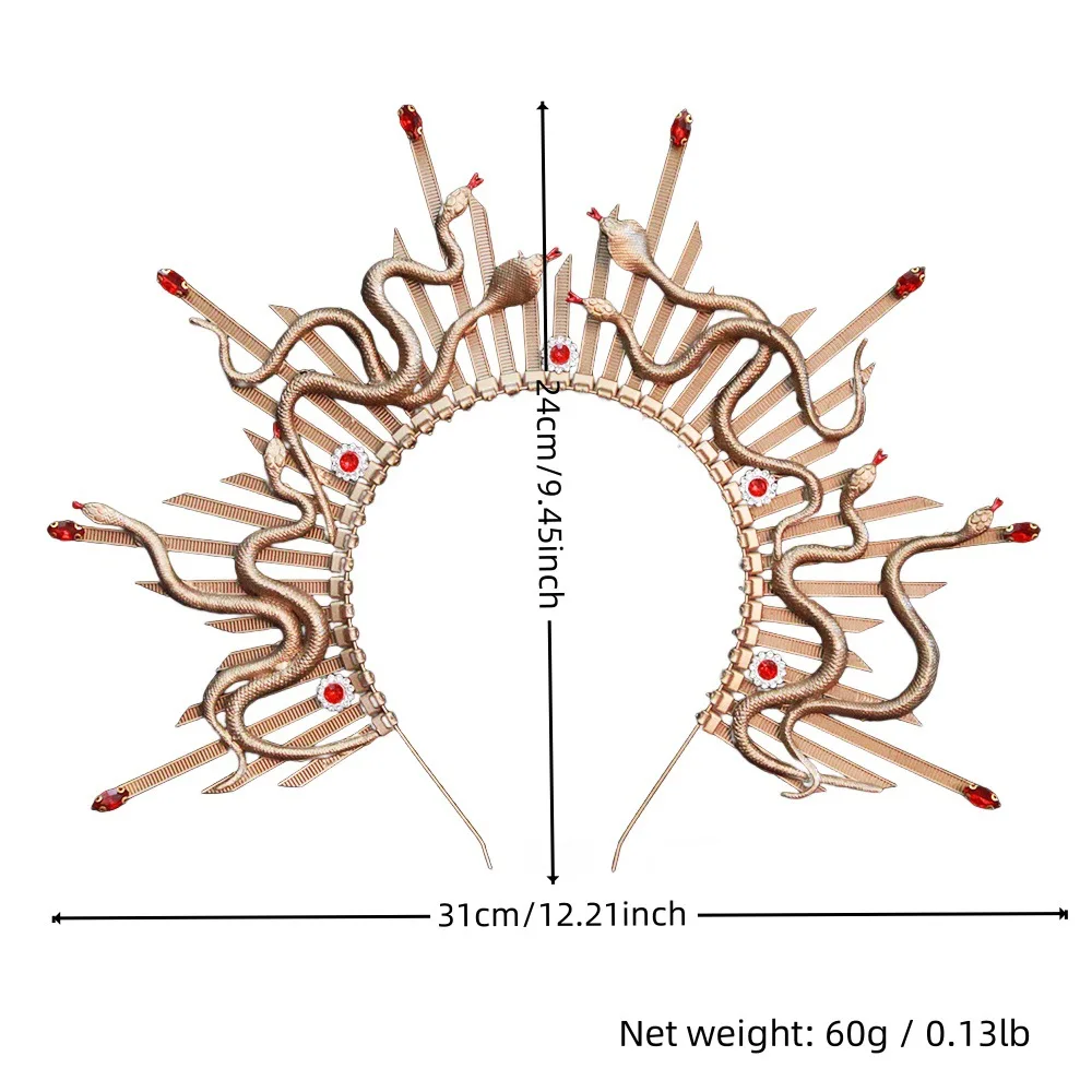메두사 2025 그리스 신화 뱀 왕관 & 거룩한 헤일로 머리띠 - 수제 수지/플라스틱 헤어 액세서리