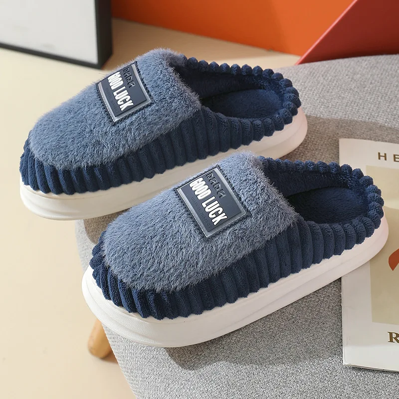 Winter Men\'s Home Slippers Warm Plush Velvet Fur Shoes Unisex Lager Size 50/51 Indoor Cotton Slides Men Women Slippers Brown