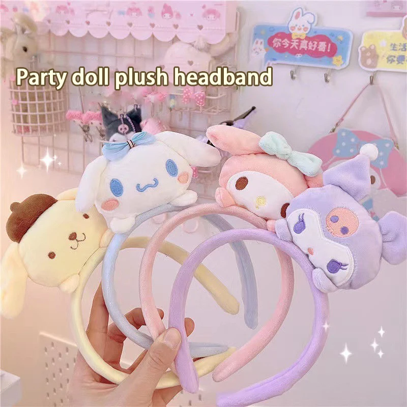 

Повязка на голову Kawaii Kuromi Cinnamoroll моя мелодия повязка на голову Sanrio аниме милый плюшевый бант для макияжа моющее кольцо для волос аксессуары для волос подарки для девочек