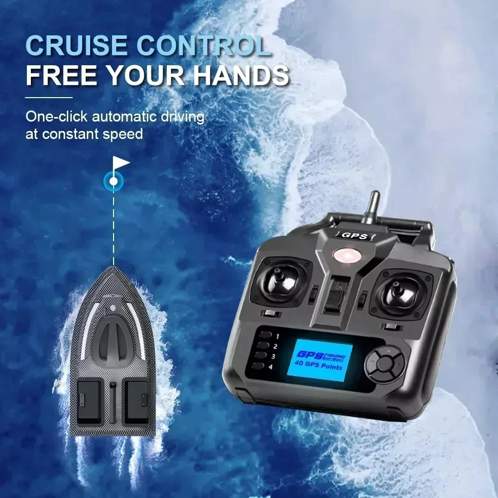 Rc 미끼 보트 V900 GPS 40 낚시 포인트 500 M 원격 제어 1.5KG 무게의 호퍼 2개 자동 반환 야간 낚시 보트