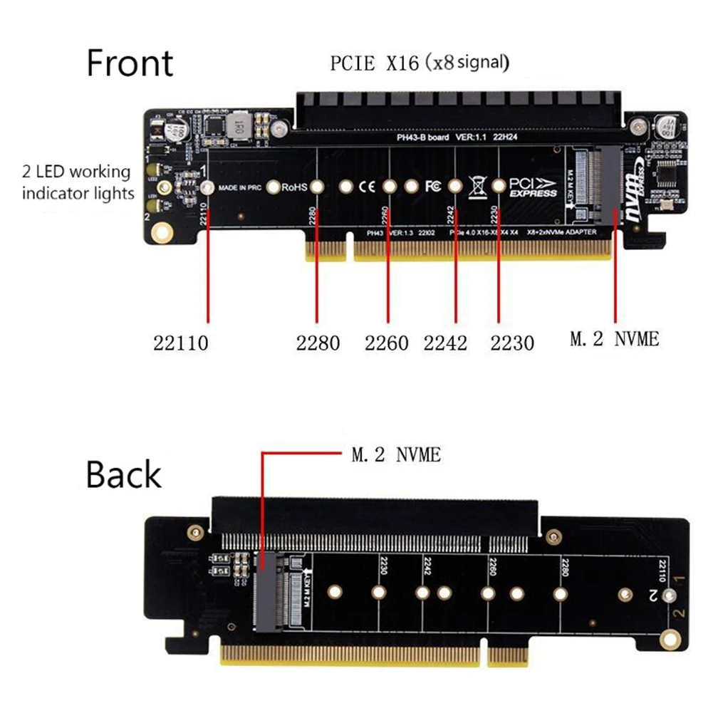 N245R 슈퍼 PCIE4.0 스플릿 확장 라이저 카드 PCIE X16 TO M.2 NVME SSD 어댑터 카드 PCIE X16 to X8+X4+X4 쿼드 VROC .2 NVMe 포트